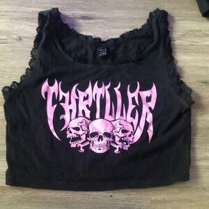 Black Crop Top with Pink Skull Design
